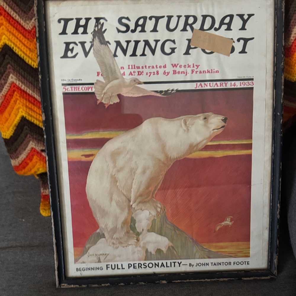 Vintage 1933 "Polar Bear on Iceberg"Saturday Evening Post Cover PrintJack Murray